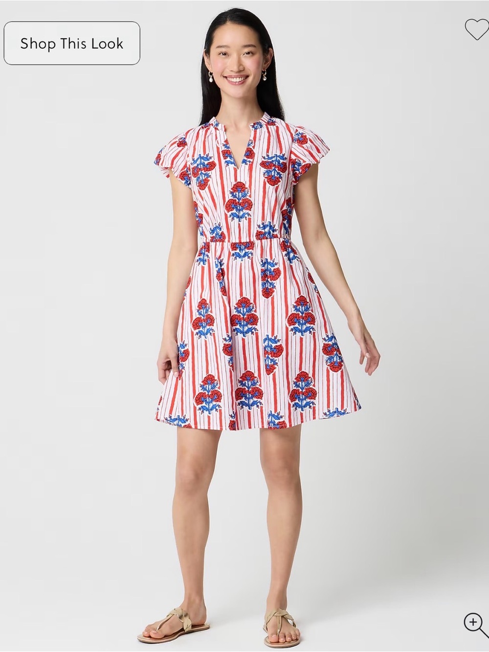 J Crew Factory Willa Mini Dress Vibrant Flame Cotton Red Striped Floral